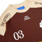 Camiseta Rolimã Racing Marrom com estampa arco iris e detalhes em bege da marca "SOPRO"